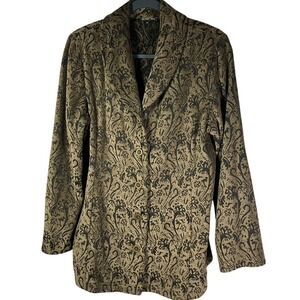 Cynthia Max Linen Rayon Blazer Jacket M Brown Tapestry Paisley USA Made‎ Vintage